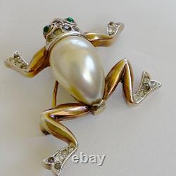 Trifari Alfred Philippe Frog Brooch Pin Vintage Pearl Belly & Pavé 1940s Figural