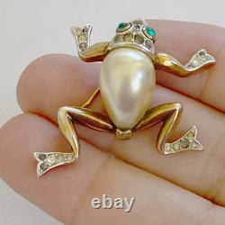 Trifari Alfred Philippe Frog Brooch Pin Vintage Pearl Belly & Pavé 1940s Figural