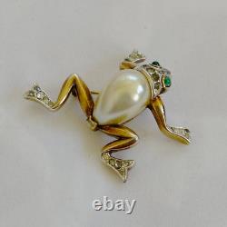Trifari Alfred Philippe Frog Brooch Pin Vintage Pearl Belly & Pavé 1940s Figural