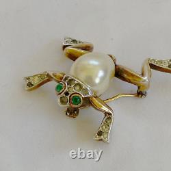 Trifari Alfred Philippe Frog Brooch Pin Vintage Pearl Belly & Pavé 1940s Figural