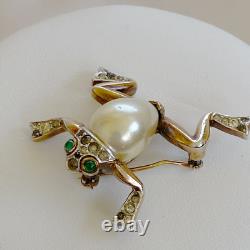 Trifari Alfred Philippe Frog Brooch Pin Vintage Pearl Belly & Pavé 1940s Figural
