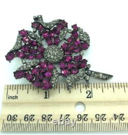 Trifari Alfred Philippe Fuchsia Ruby & Black Diamond Petalled Rose Flower Brooch