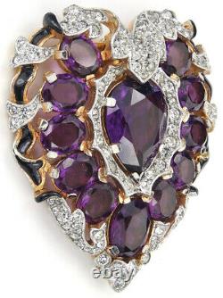 Trifari'Alfred Philippe' Gold Pave Amethyst and Black Enamel Heart Pin Clip