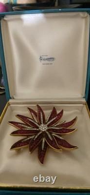 Trifari Alfred Philippe Gold Pave Invisibly Set Ruby Poinsettia Star Flower Pin