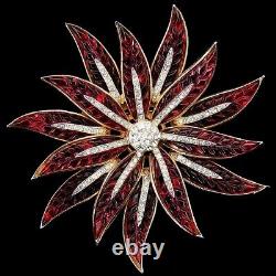 Trifari Alfred Philippe Gold Pave Invisibly Set Ruby Poinsettia Star Flower Pin