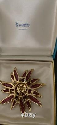Trifari Alfred Philippe Gold Pave Invisibly Set Ruby Poinsettia Star Flower Pin