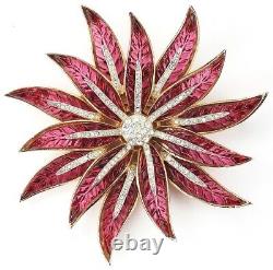 Trifari Alfred Philippe Gold Pave Invisibly Set Ruby Poinsettia Star Flower Pin