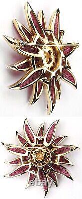 Trifari Alfred Philippe Gold Pave Invisibly Set Ruby Poinsettia Star Flower Pin