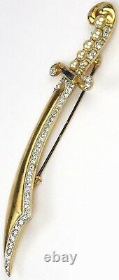 Trifari'Alfred Philippe' Gold Pave Sapphires and Pearls Scimitar Sword Pin