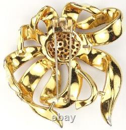 Trifari Alfred Philippe Gold Pave White Enamel & Rubies Passion Flower Pin Clip