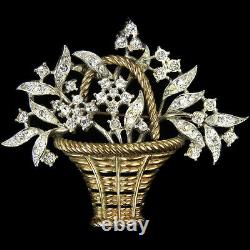 Trifari'Alfred Philippe' Gold Pave and Diamante Navettes Flower Basket Pin