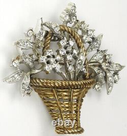 Trifari'Alfred Philippe' Gold Pave and Diamante Navettes Flower Basket Pin