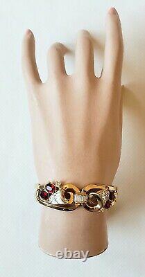 Trifari Alfred Philippe Gold Plated Baguettes And Rhinestones Hinged Bracelet