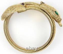 Trifari'Alfred Philippe' Gold Rubies and Emeralds Elasticated Snake Bracelet