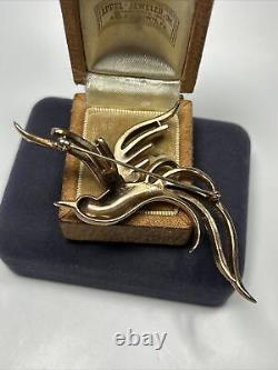 Trifari Alfred Philippe Gold Tone Baguette Rhinestone Bird Of Paradise Brooch