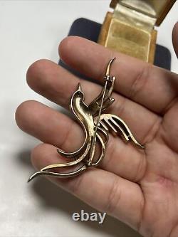 Trifari Alfred Philippe Gold Tone Baguette Rhinestone Bird Of Paradise Brooch