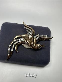 Trifari Alfred Philippe Gold Tone Baguette Rhinestone Bird Of Paradise Brooch