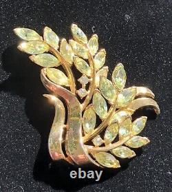 Trifari Alfred Philippe Gold Tone Lemon/Lime Color Stones 2.5 Spray Brooch 1951