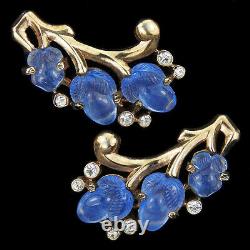 Trifari'Alfred Philippe' Gold and Blue Moonstone Fruit Salads Clip Earrings