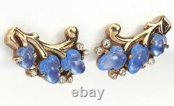 Trifari'Alfred Philippe' Gold and Blue Moonstone Fruit Salads Clip Earrings