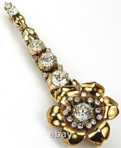 Trifari'Alfred Philippe' Gold and Diamante Golden Rose on a Single Stem Pin