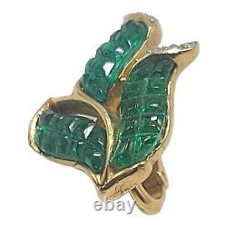 Trifari Alfred Philippe Gold and Invisibly Set Emerald Leaf Clip Earrings REPAIR