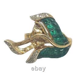 Trifari Alfred Philippe Gold and Invisibly Set Emerald Leaf Clip Earrings REPAIR