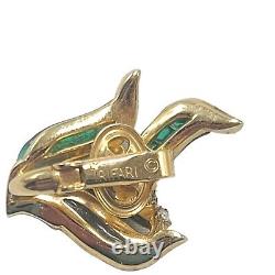 Trifari Alfred Philippe Gold and Invisibly Set Emerald Leaf Clip Earrings REPAIR