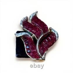 Trifari'Alfred Philippe' Gold and Invisibly Set Ruby Leaf Clip Earrings RARE
