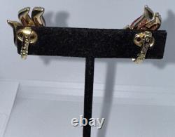 Trifari'Alfred Philippe' Gold and Invisibly Set Ruby Leaf Clip Earrings RARE