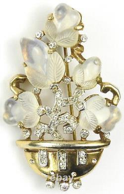 Trifari Alfred Philippe Gold and Moonstone Fruit Salad Flower Basket Pin