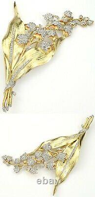 Trifari'Alfred Philippe' Gold and Pave Giant Lily of the Valley Flower Pin Clip
