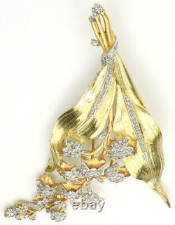 Trifari'Alfred Philippe' Gold and Pave Giant Lily of the Valley Flower Pin Clip
