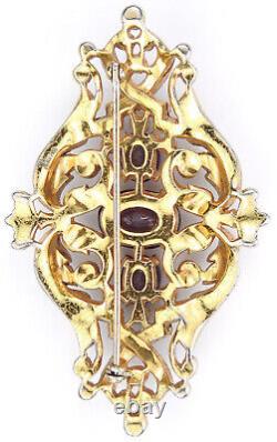 Trifari'Alfred Philippe' Gold and Pave Scrolls Black Enamel & Amethysts Bar Pin