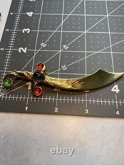 Trifari Alfred Philippe Gold and Tricolour Cabochons Cutlass Scimitar Sword Pin