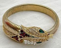 Trifari Alfred Philippe Gold-tone Red & Green RS Elasticated Snake Bracelet