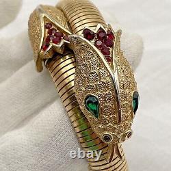 Trifari Alfred Philippe Gold-tone Red & Green RS Elasticated Snake Bracelet