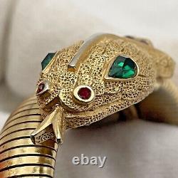 Trifari Alfred Philippe Gold-tone Red & Green RS Elasticated Snake Bracelet