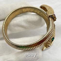 Trifari Alfred Philippe Gold-tone Red & Green RS Elasticated Snake Bracelet