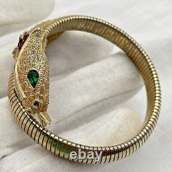 Trifari Alfred Philippe Gold-tone Red & Green RS Elasticated Snake Bracelet