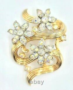 Trifari Alfred Philippe Goldtone Clear Rhinestone Flower Brooch Pin Signed