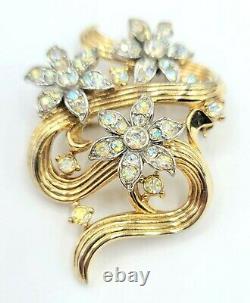 Trifari Alfred Philippe Goldtone Clear Rhinestone Flower Brooch Pin Signed