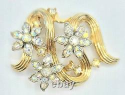 Trifari Alfred Philippe Goldtone Clear Rhinestone Flower Brooch Pin Signed