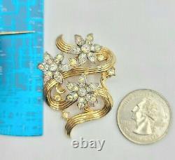 Trifari Alfred Philippe Goldtone Clear Rhinestone Flower Brooch Pin Signed