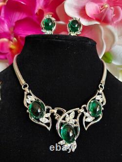 Trifari Alfred Philippe Green Cabochon Gran Parure Necklace-bracelate-earring