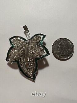 Trifari Alfred Philippe Green Crystal Rhinestone Leaf Vintage Brooch Pin Signed