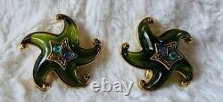 Trifari Alfred Philippe Green Jelly Belly Lucite Starfish Clip-on Earrings Rare
