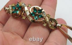 Trifari Alfred Philippe Green Rhinestone Bracelet Gold Tone Vtg NEEDS REPAIRED