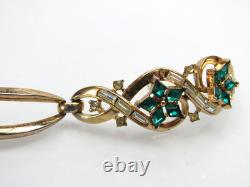Trifari Alfred Philippe Green Rhinestone Bracelet Gold Tone Vtg NEEDS REPAIRED