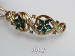 Trifari Alfred Philippe Green Rhinestone Bracelet Gold Tone Vtg NEEDS REPAIRED